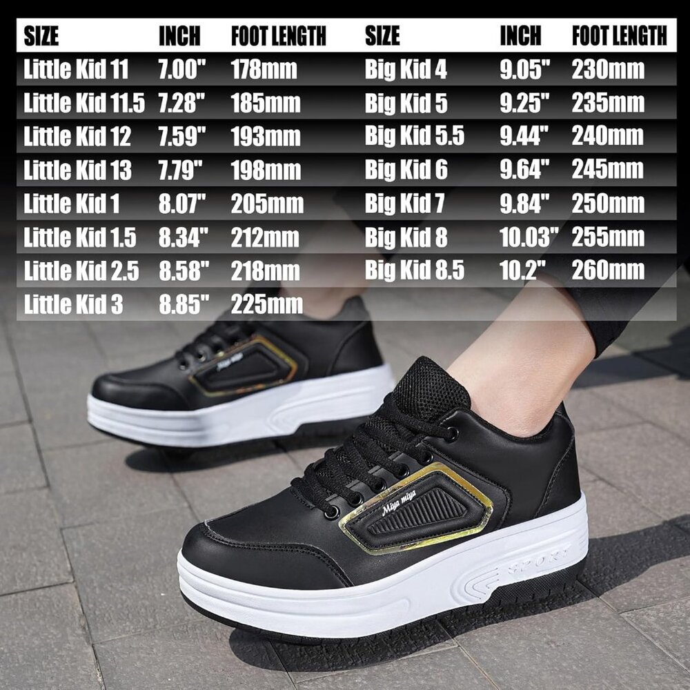 Kids Black Recharge Able Wheels Sneakers Fashion Roller Wheeled Skate Shoes - Picture 6 of 8